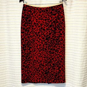 No. 21 Red Black Animal Print Pencil Midi Skirt